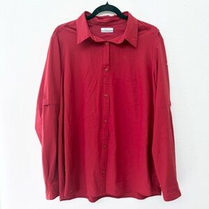 Columbia Sportswear Vented Fishing Shirt Red Long Sleeve Button Up Men's Size XL